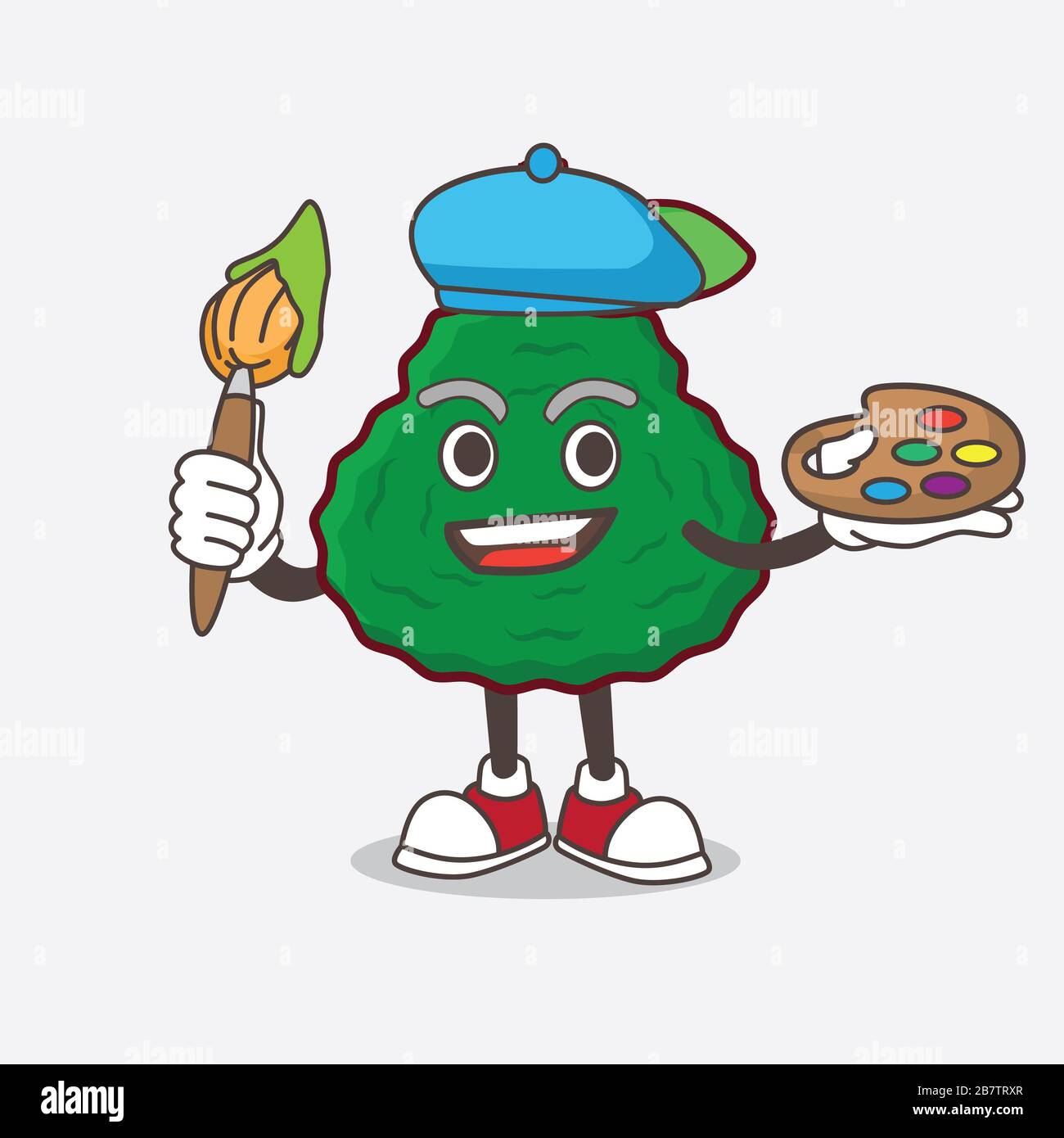 Ein Bild von Kaffir Lime Cartoon-Maskottchen-Maler-Stil mit Kunstbürste Stockfoto