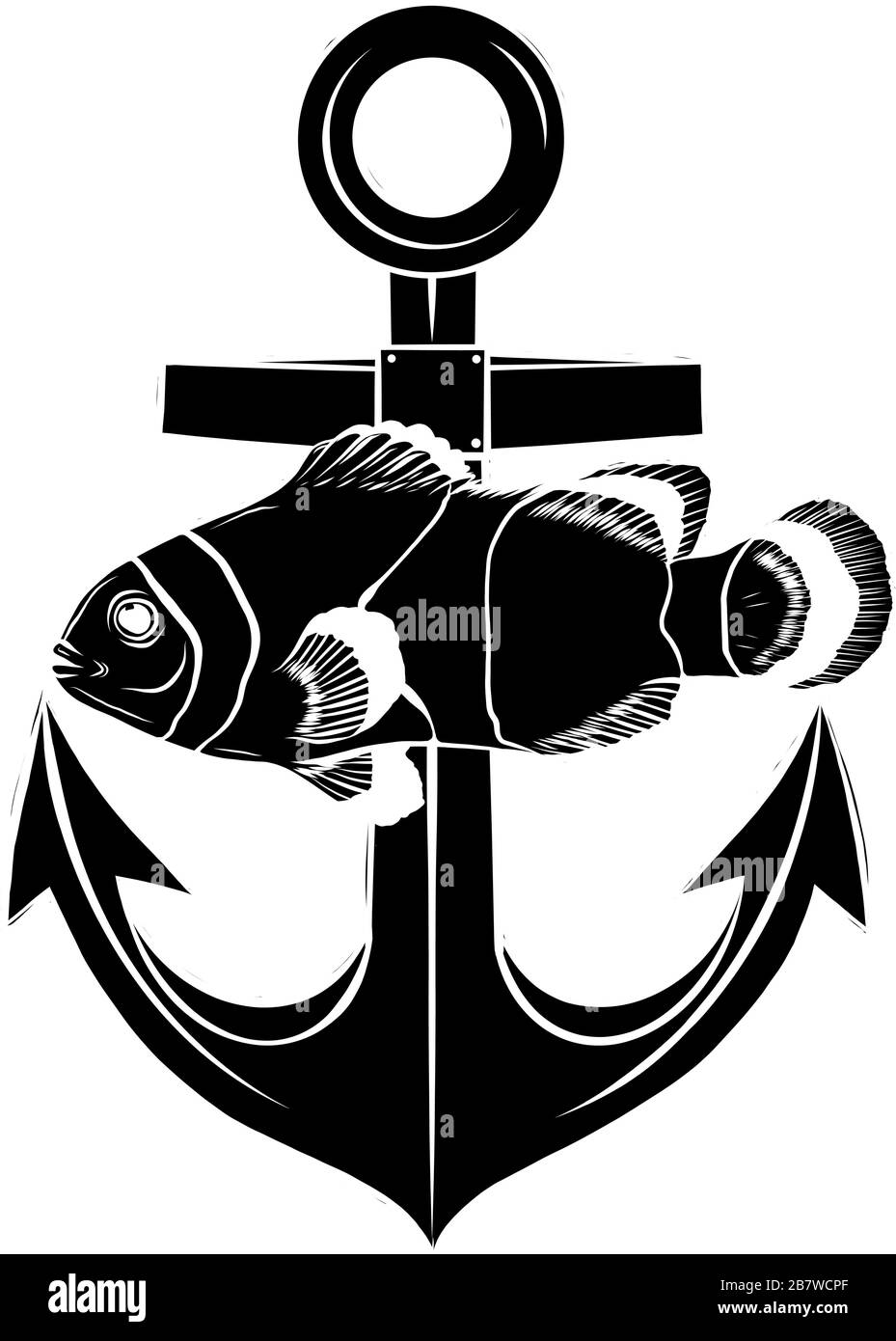Ein Draw Anchor und Fischvektor illustrarion Stock Vektor