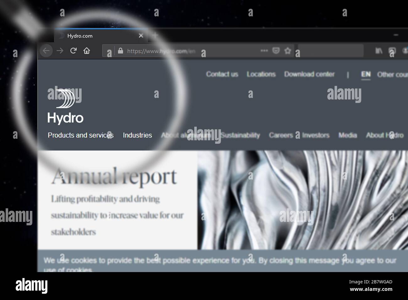 Moskau, Russland - 18. März 2020: Norsk Hydro Website Homepage Norsk Hydro Logo wird auf dem Bildschirm angezeigt Stockfoto