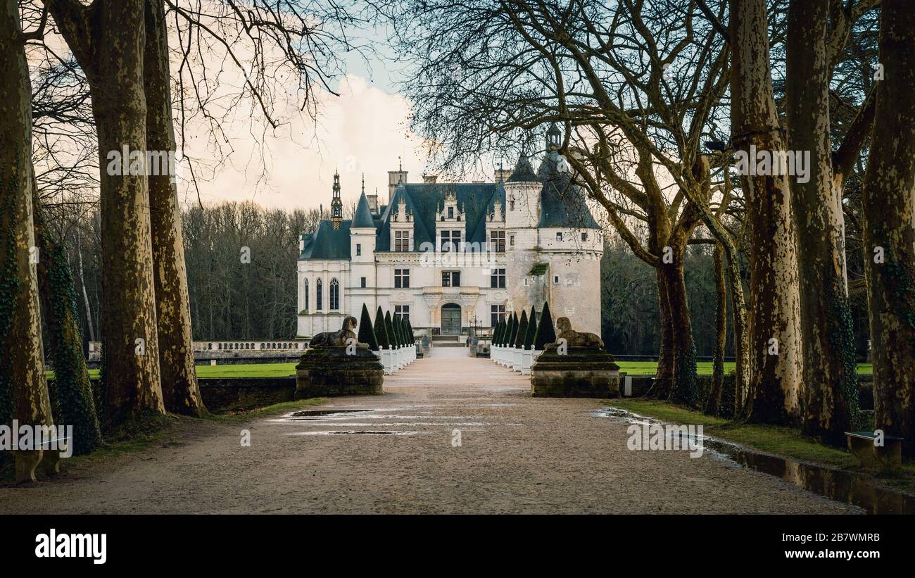 Schloss Chenonceau im Winter, Frankreich Stockfoto