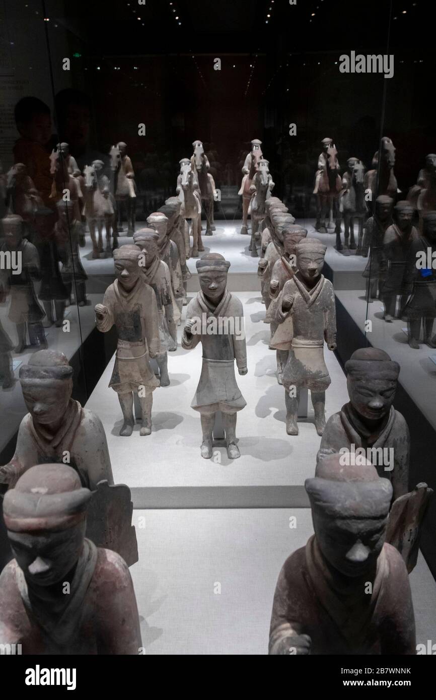 Han Töpferfiguren Illustration die Schlachtordnung der Han-Armee, Shaanxi History Museum, Xian, China Stockfoto