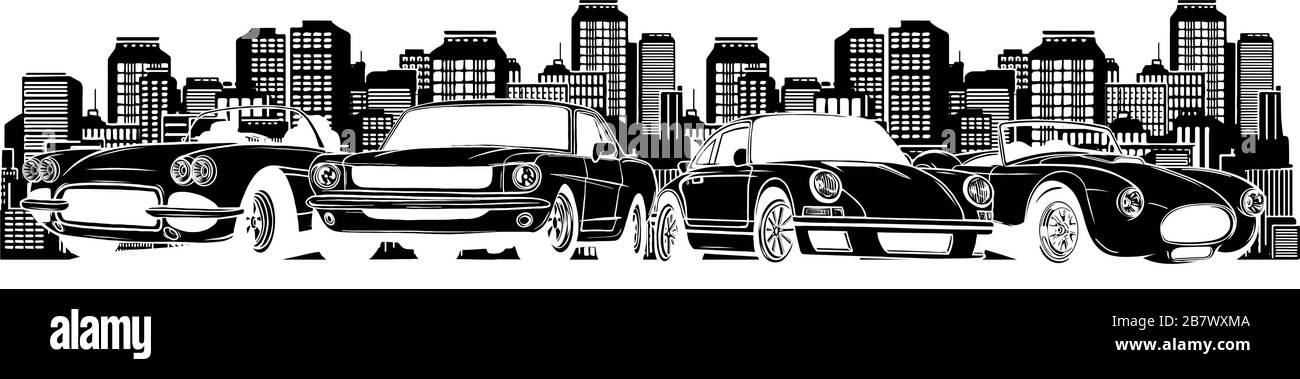 Städtische Landschaft mit großen, modernen Gebäuden und Vorort mit privaten Häusern auf einem Hintergrund Stock Vektor