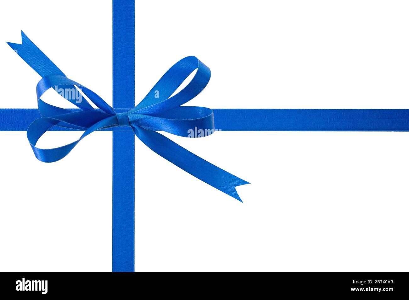 Blaues Band mit Schleife auf weißem Hintergrund Stockfoto