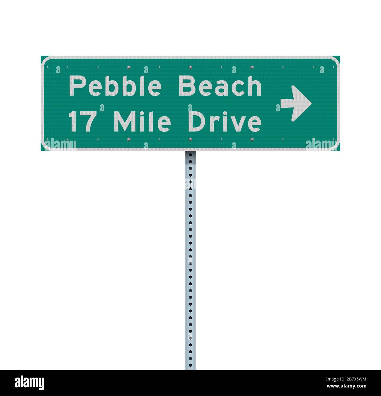 Vektordarstellung des grünen Straßenschildes Pebble Beach 17 Mile Drive Stock Vektor