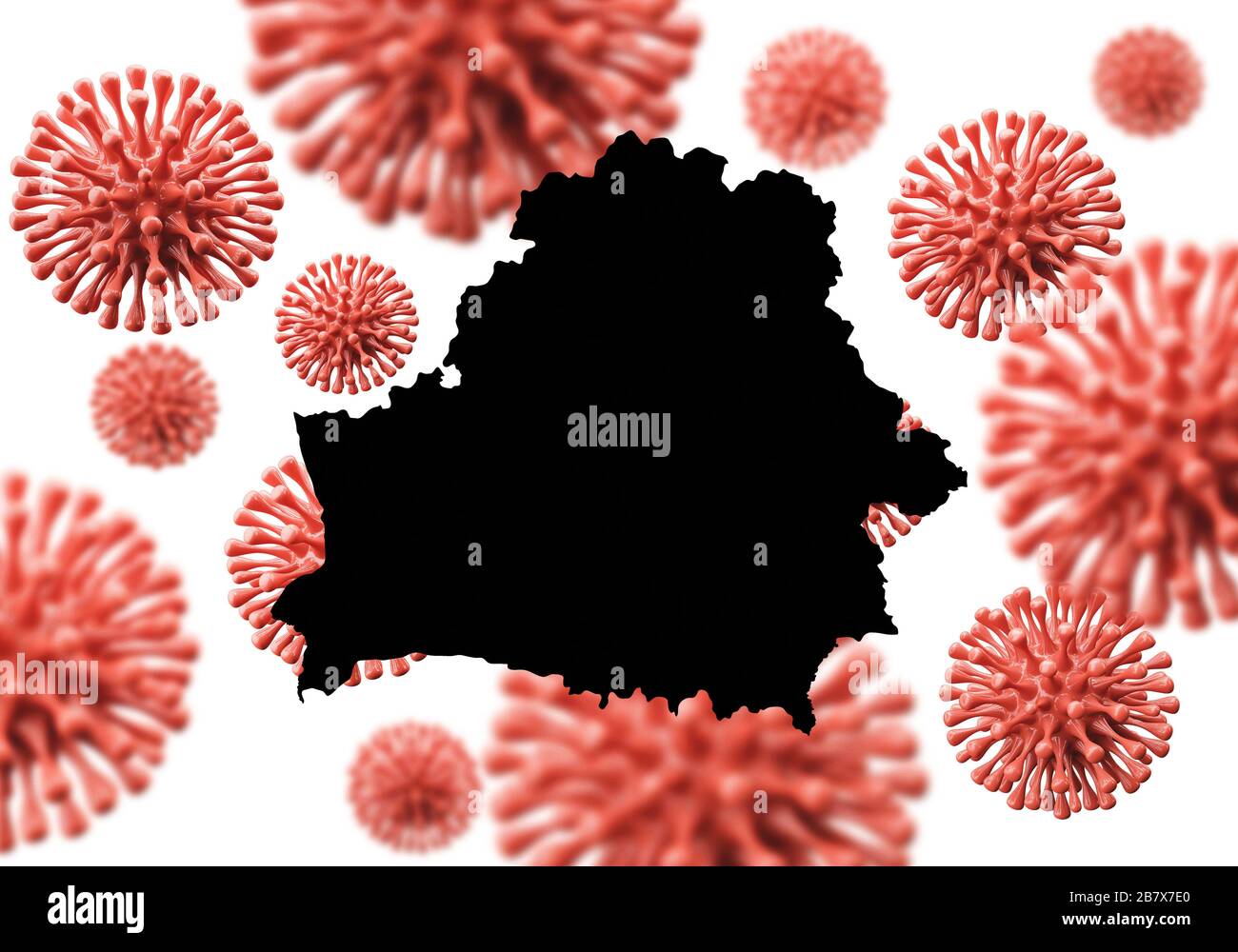 Weißrussland Karte über einen wissenschaftlichen Virus-Mikroben-Hintergrund. 3D-Rendering Stockfoto