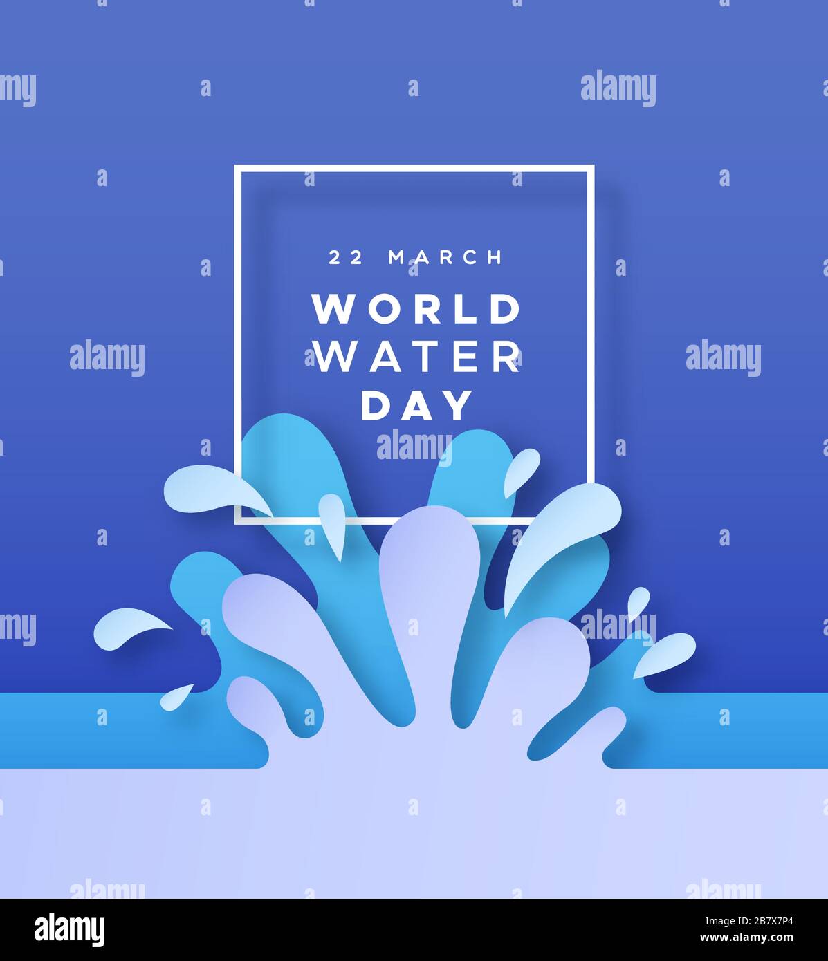 Weltwassertag Grußkarte Illustration von Waters Drop Splash for Environment helfen Kampagnenkonzept. PaperCut Craft Ecology Design in 3D-Schichten PA Stock Vektor