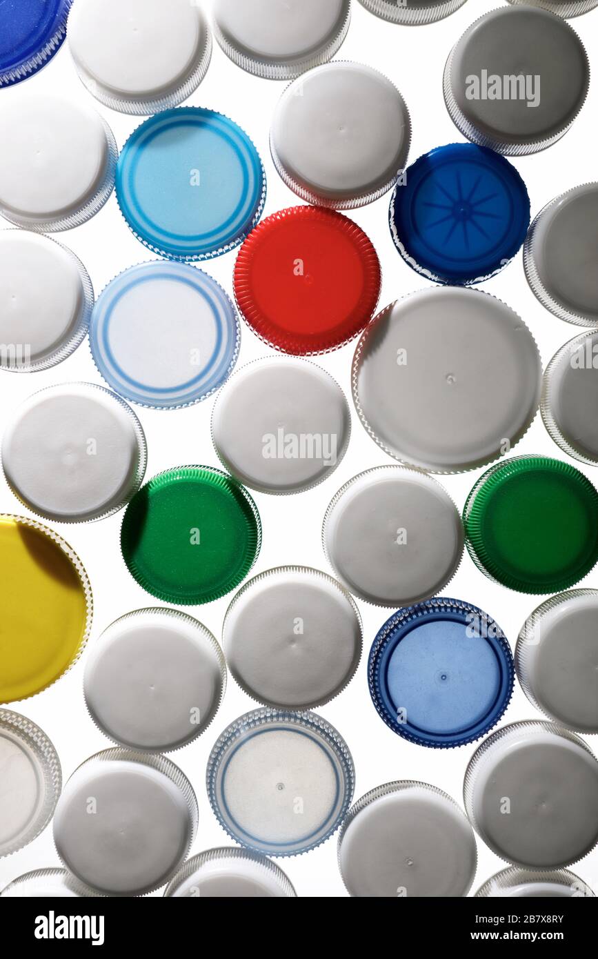 Kunststoffflaschen-Kappen aus nächster Nähe Stockfoto