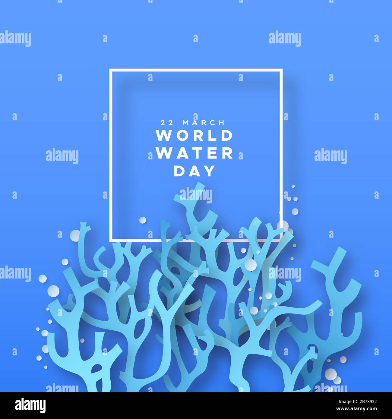 Weltwassertag Grußkarte Illustration von Papier geschnitten Korallenrifflandschaft mit Blasen für den Naturschutz Kampagnenkonzept. PaperCut Handwerk unter Stock Vektor