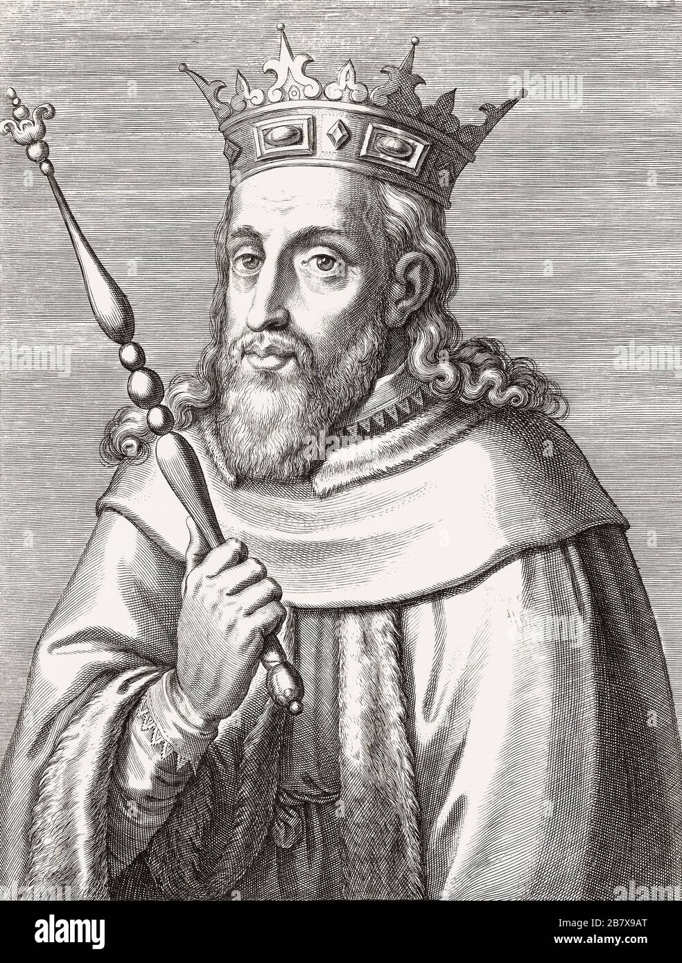 König Sancho II. Von Portugal, 1209-1248. Der Spitzname Ist Der Fromme. Nach einer Gravur aus dem 17. Jahrhundert. Stockfoto
