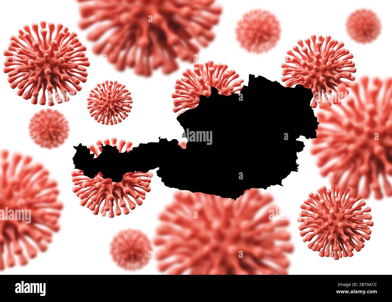 Österreich überzeichnet einen wissenschaftlichen Virus-Mikroben-Hintergrund. 3D-Rendering Stockfoto