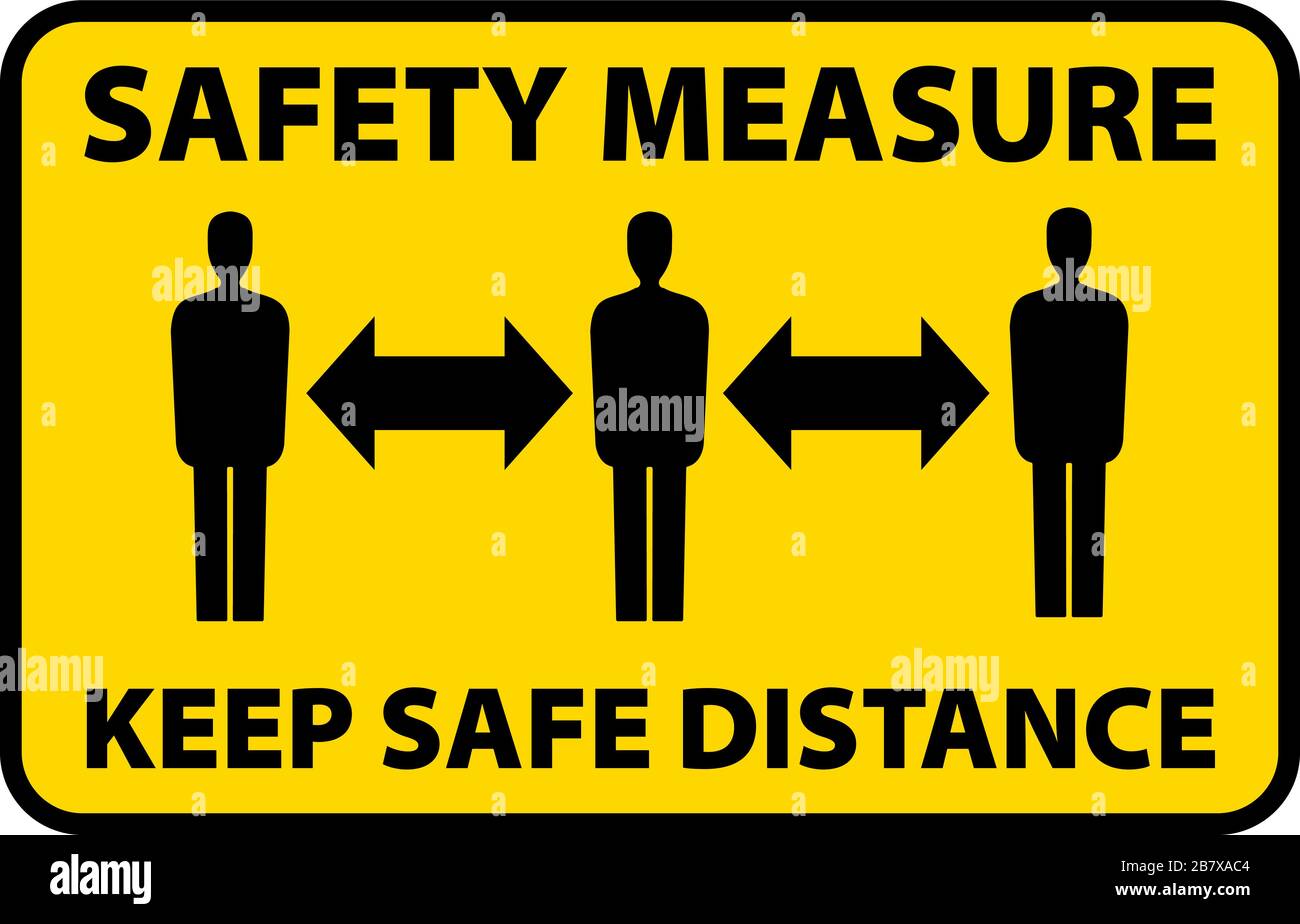 Sicherheitsmaßnahme bewahren Sie ein sicheres Abstandzeichen auf, Abbildung der Vektoren zur Vorbeugung von Corona-Viren Stock Vektor