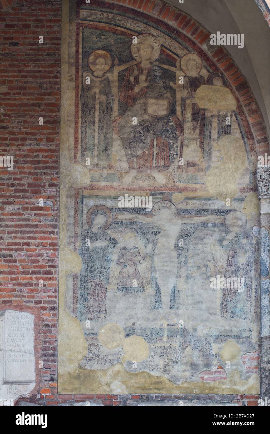 Mittelalterliche Malerei (12/13. Jahrhundert) - Atrium von Ansperto - Basilika Sant'Ambrogio - Mailand Stockfoto