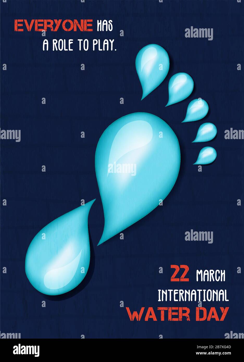 International Water Day Illustration of Waters Drop Footprint Concept for 22 march Environment Event. Ocean und River Care Kampagnendesign mit Öko fr Stock Vektor