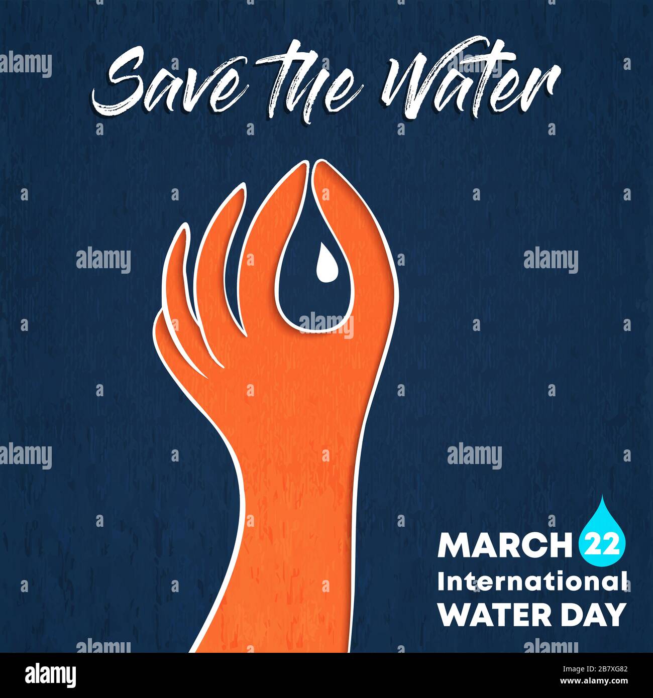 Internationale Grußkarte für den Wassertag der menschlichen Hand mit flüssigem Tropfen zur Rettung von Gewässern und der Naturpflege. 22. märz Kampagnenveranstaltung Illustration, Umwelt Stock Vektor