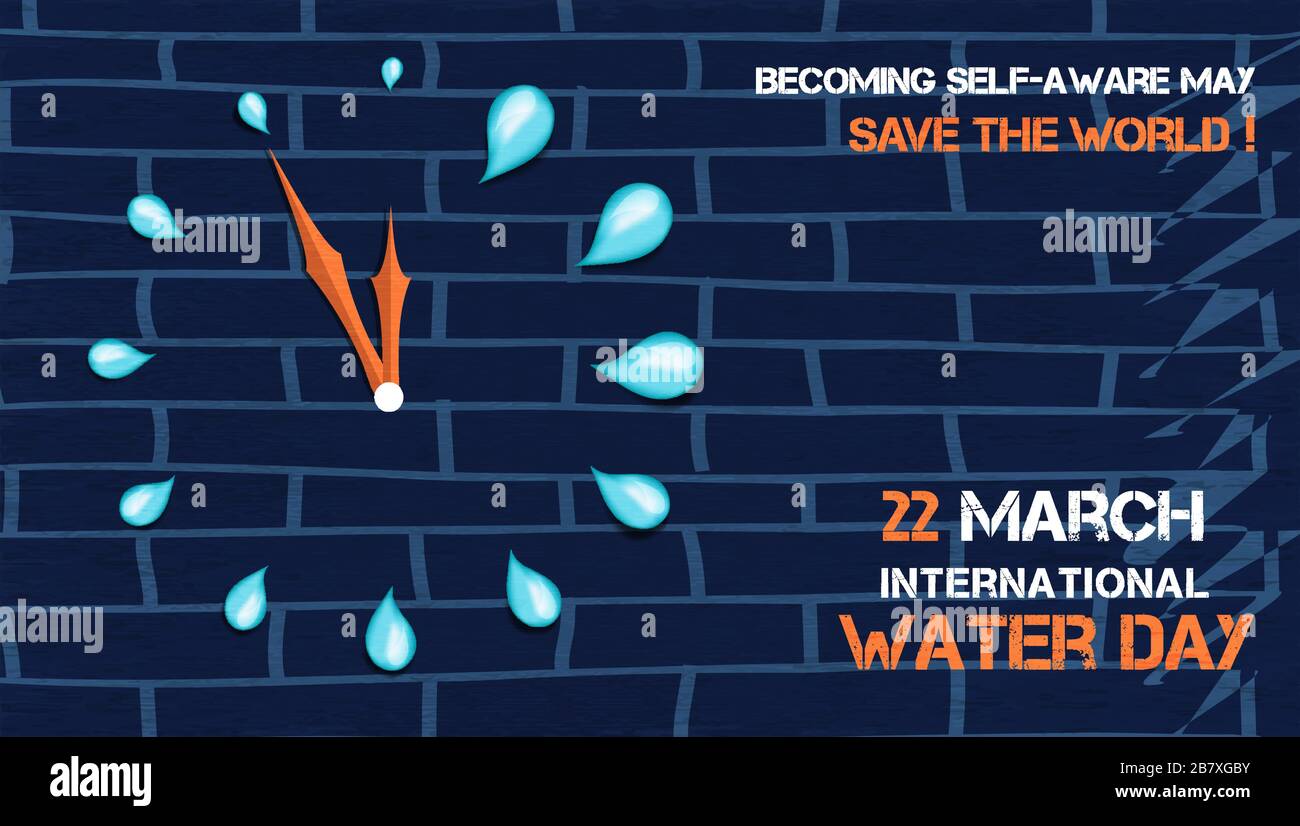 World Water Day Web-Banner der Uhr mit Wassertropfen, Zeit für Action Konzept. Demonstration der Umweltveranstaltung am 22. März. Stock Vektor