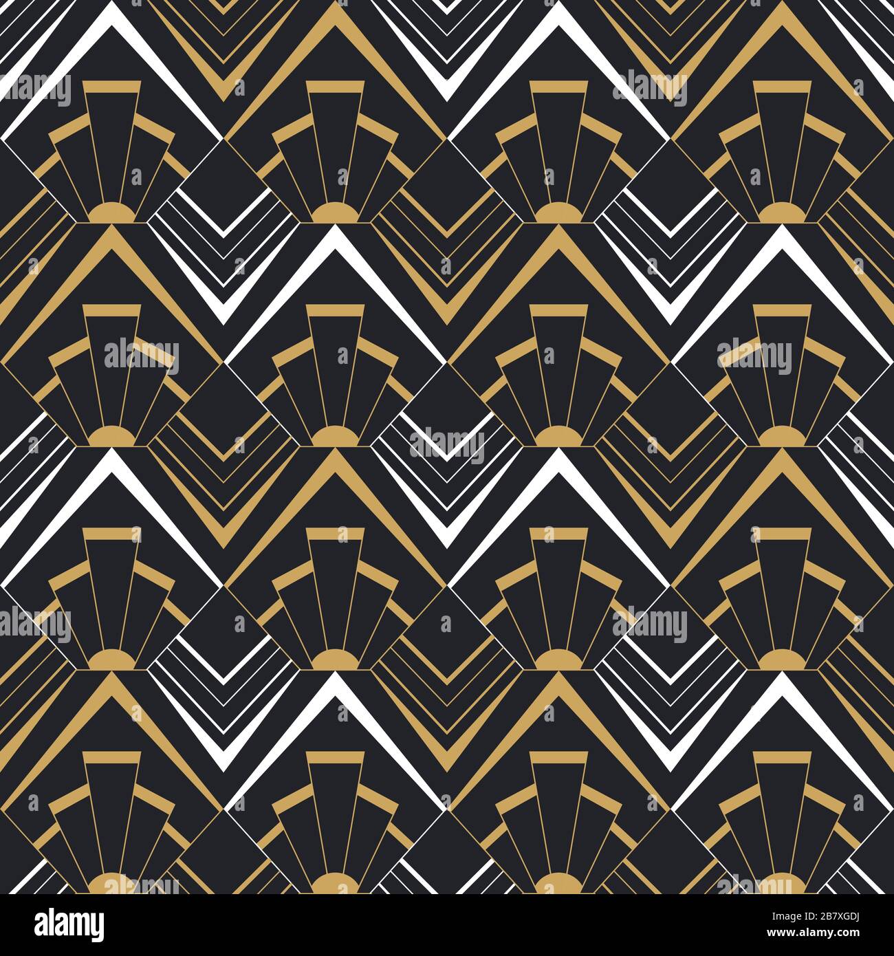 Gold Art Deco Vintage nahtloses Muster mit Retro-Zierdessin. Luxuriöser abstrakter Hintergrund in goldener und schwarzer Farbe. Klassischer alter hollywood-stil t Stock Vektor