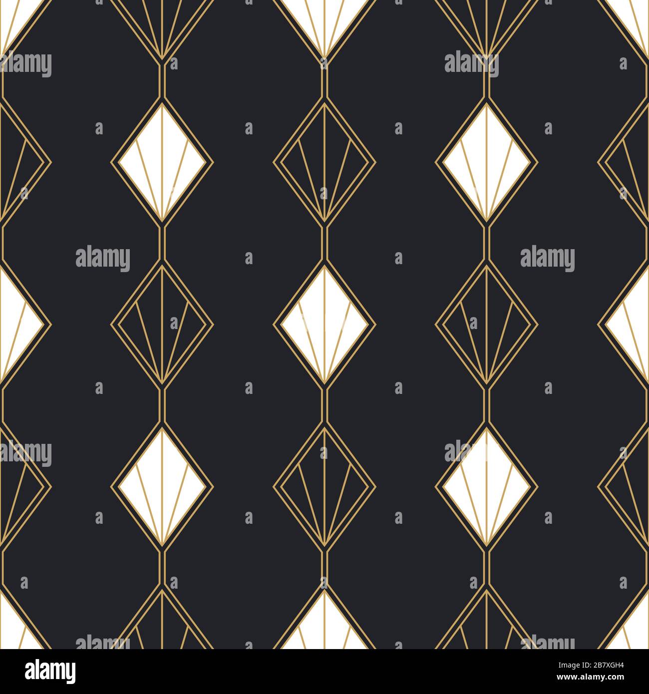 Goldfarbenes Deko-Design im Vintage-Stil mit nahtlosem Muster und Retro-Schmuck. Luxuriöser abstrakter Hintergrund in goldener und schwarzer Farbe. Klassischer geometrischer Fashi Stock Vektor