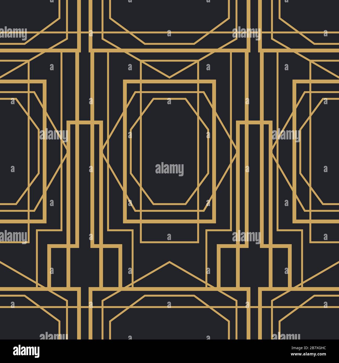 Gold Art Deco Vintage nahtloses Muster mit Retro-Zierdessin. Luxuriöser abstrakter Hintergrund in goldener und schwarzer Farbe. Klassischer alter hollywood-stil t Stock Vektor