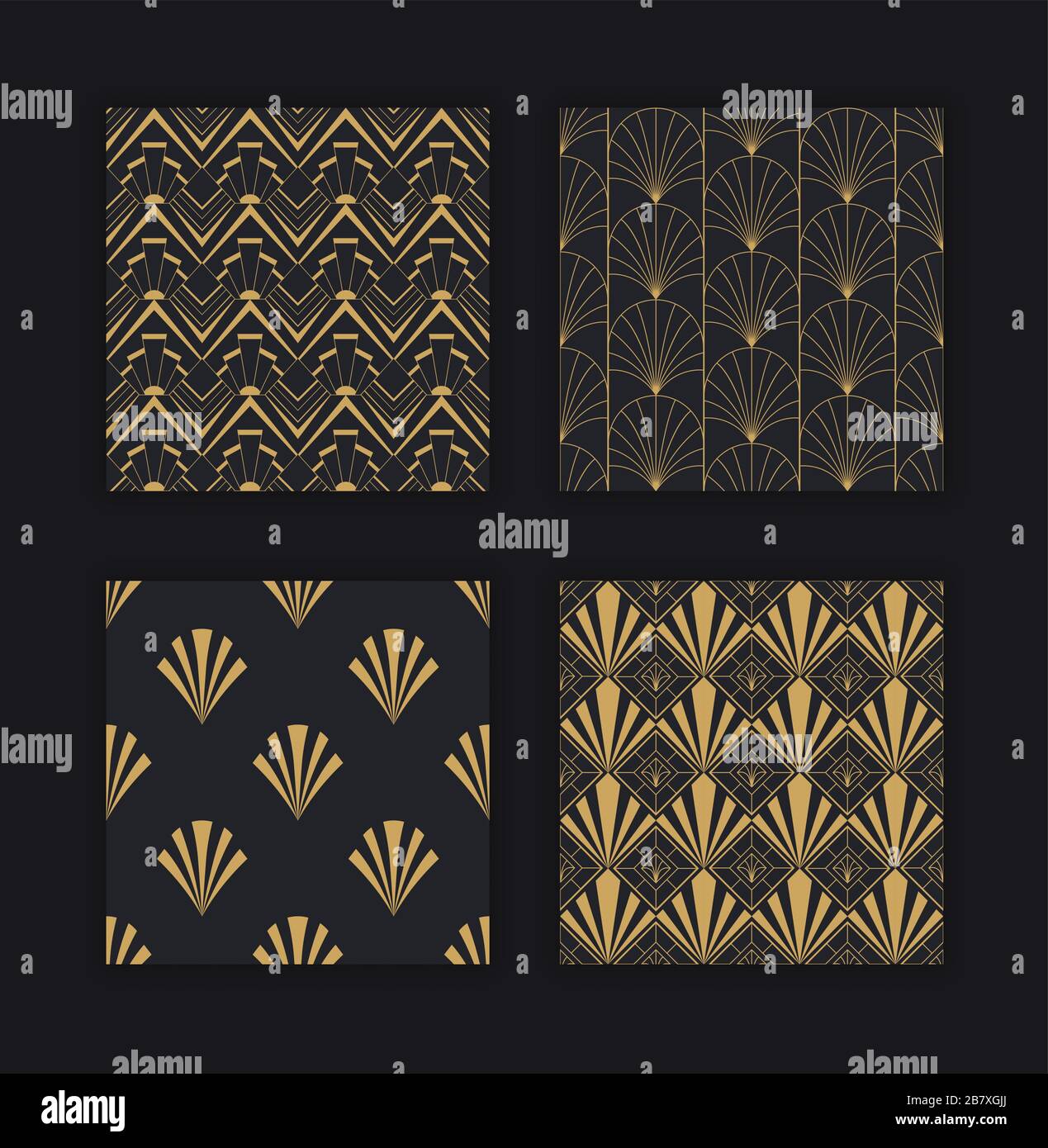 Goldenes Deko-Deko-Set mit nahtlosem Muster und Retro-Schmuck. Luxuriöse abstrakte Hintergrundsammlung in goldener und schwarzer Farbe. Klassisches altes ho Stock Vektor