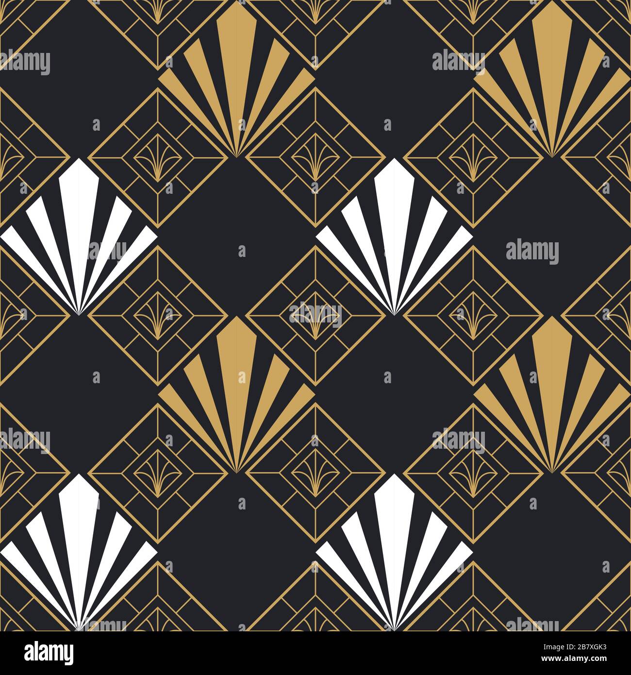 Abstraktes Design im Art-Deco-Stil mit klassischem Gold- und schwarzem geometrischem Design. Luxuriöser Retro-Hintergrund für eleganten Textildruck oder Web-Backdr Stock Vektor