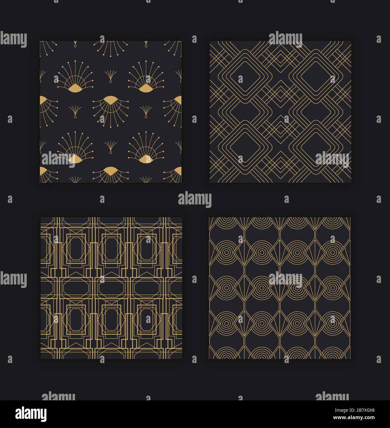 Elegantes Design im Art-Deco-Stil mit nahtlosem Muster und abstrakter geometrischer Golddekoration. Moderne Kollektion mit goldenem und schwarzem Hintergrund für luxuriöses Design o Stock Vektor