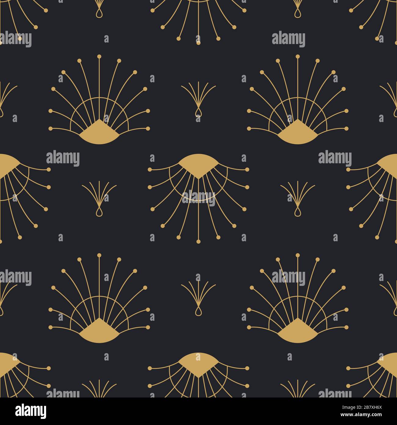 Goldfarbenes Deko-Design im Vintage-Stil mit nahtlosem Muster und Retro-Schmuck. Luxuriöser abstrakter Hintergrund in goldener und schwarzer Farbe. Klassischer geometrischer Fashi Stock Vektor
