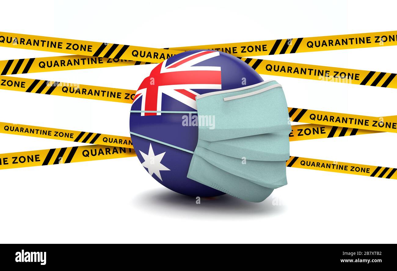 Australische Flagge mit Gesichtsschutzmaske. Neuartiges Coronavirus Konzept. 3D-Rendering Stockfoto