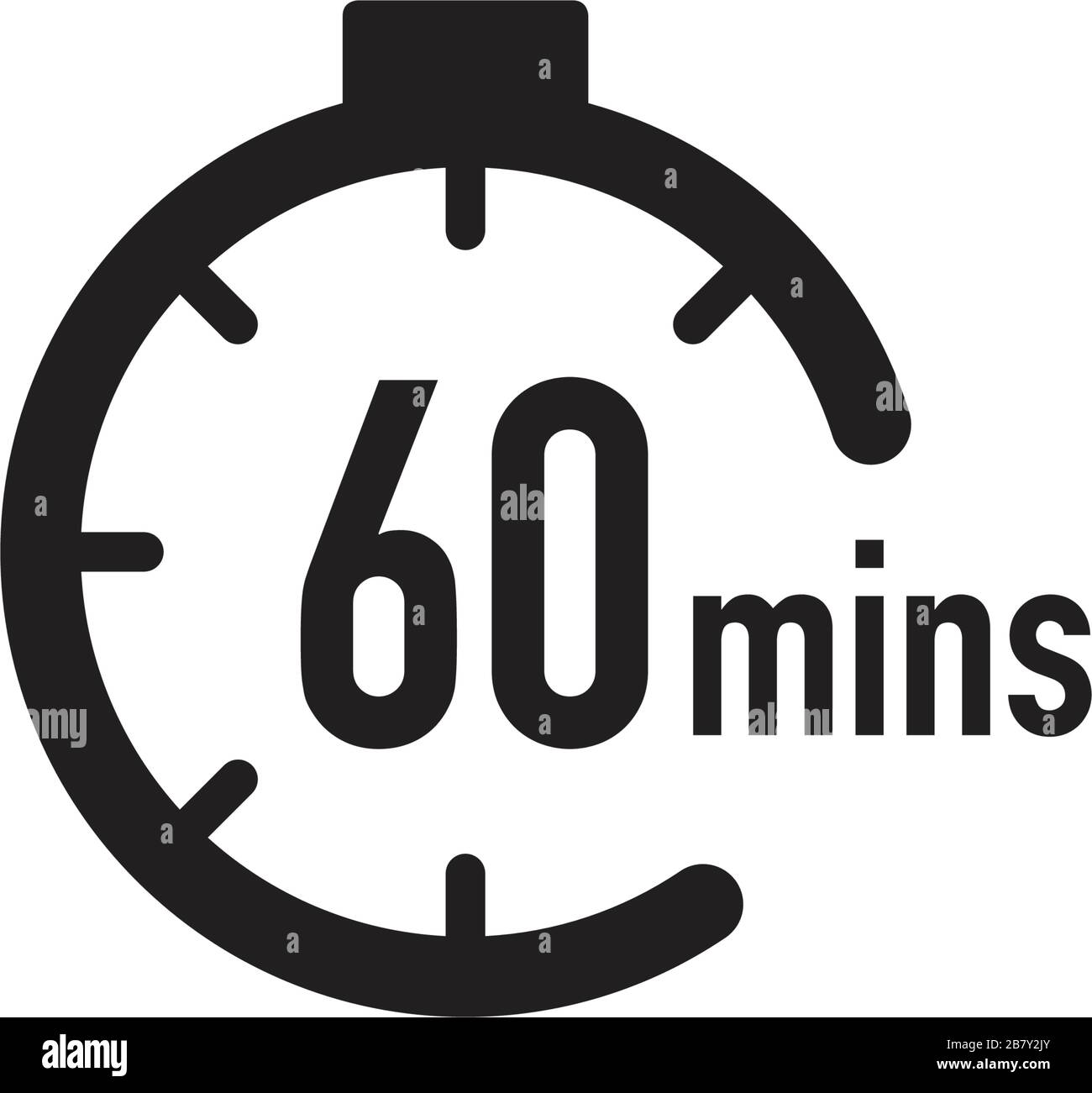 60 Minuten Timer, Stoppuhr oder Countdown-Symbol. Zeitmessung.  Chronometr-Symbol. Darstellung des Stock-Vektors auf weißem Hintergrund  isoliert Stock-Vektorgrafik - Alamy