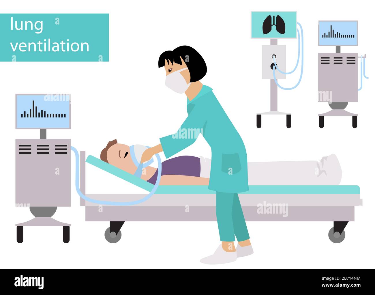 Lungenbelüftung. Quarantäne, stoppen Coronavirus Epidemie Design Konzept. Vektorgrafiken Stock Vektor