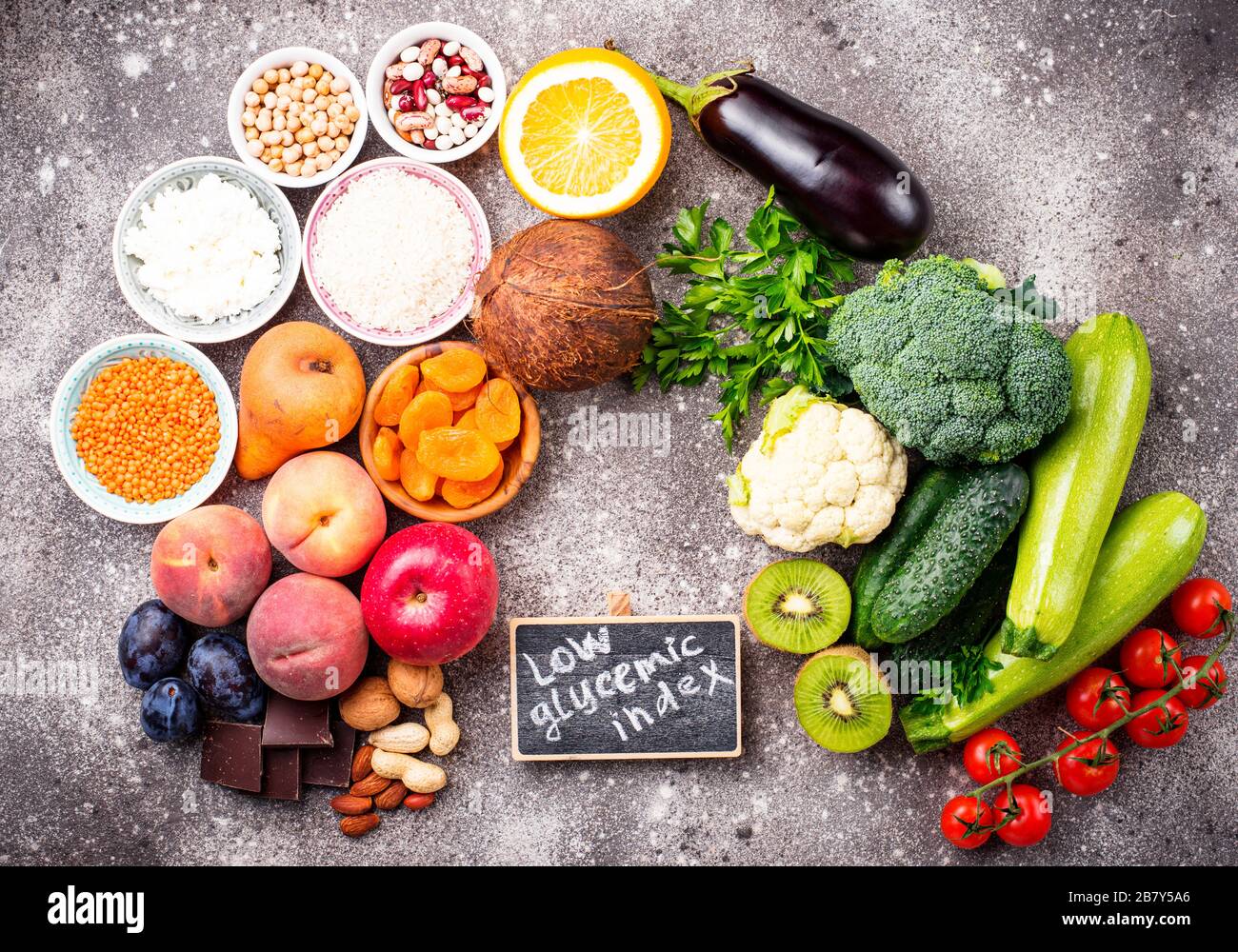 Produkte mit niedrigem glykämischen Index Stockfoto