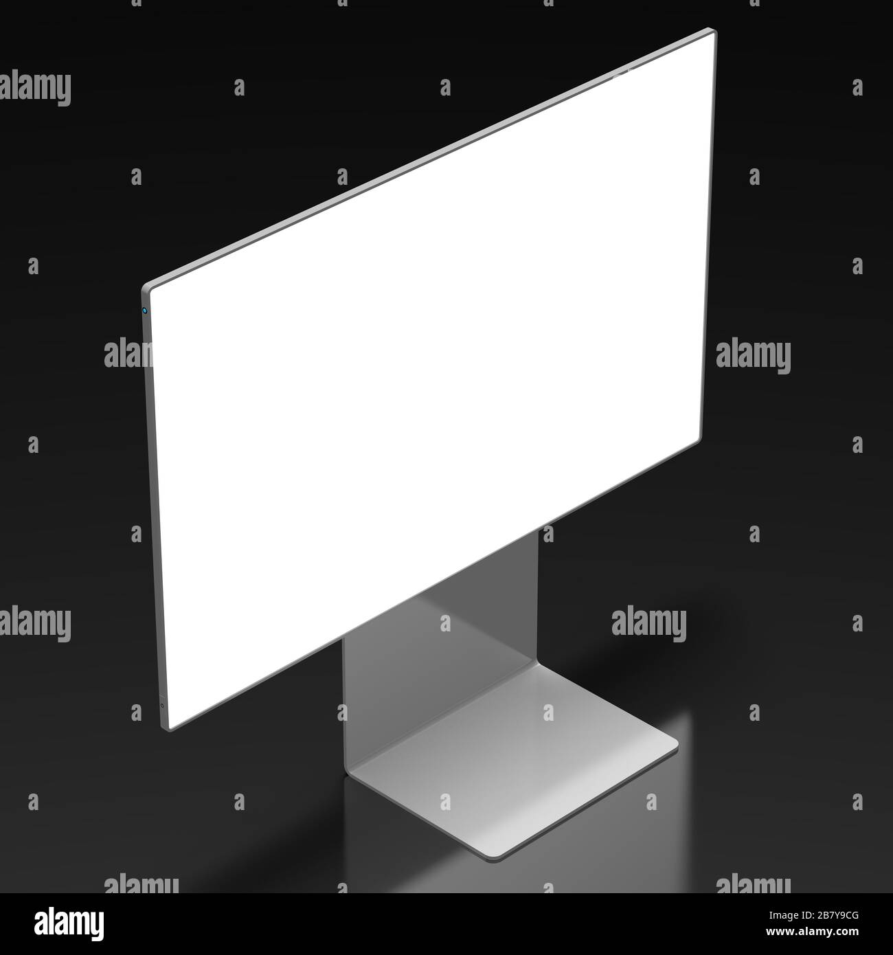 3D-Monitor ohne Brandung mit leerem Bildschirm auf schwarzem Hintergrund - ideal als Vorlage Stockfoto