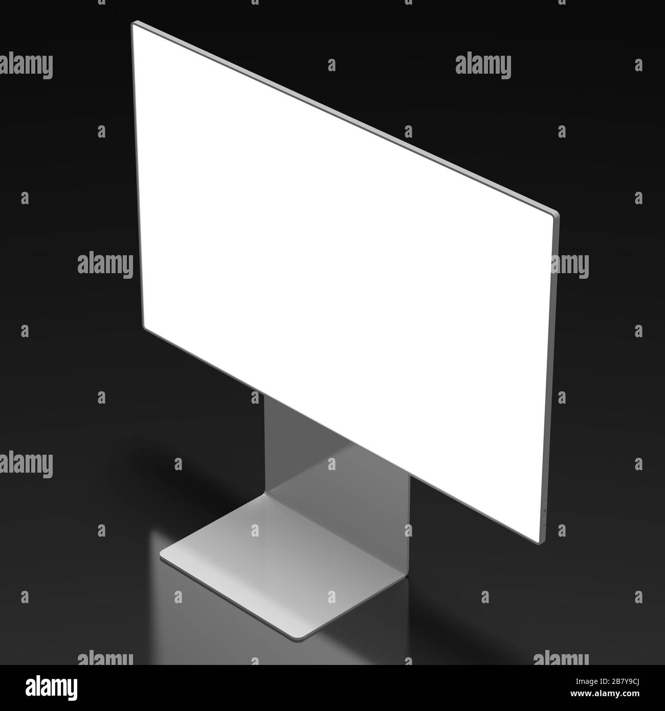 3D-Monitor ohne Brandung mit leerem Bildschirm auf schwarzem Hintergrund - ideal als Vorlage Stockfoto