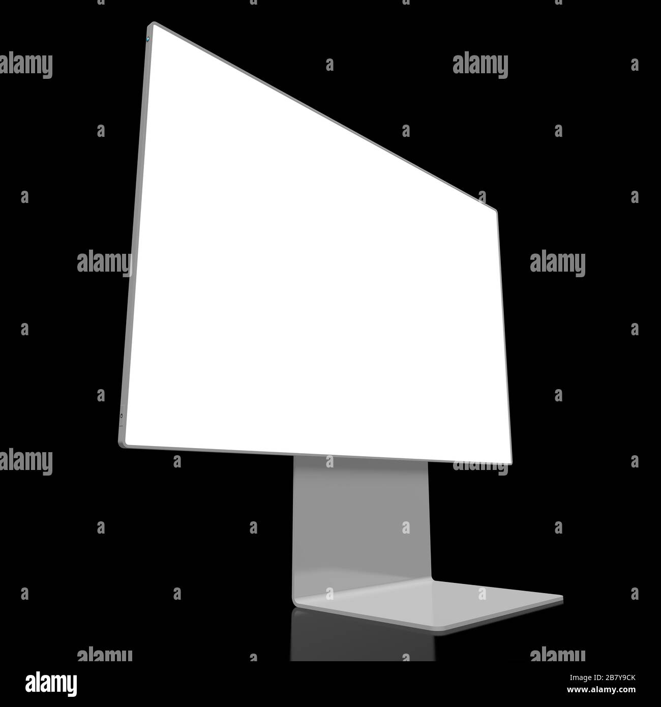 3D-Monitor ohne Brandung mit leerem Bildschirm auf schwarzem Hintergrund - ideal als Vorlage Stockfoto