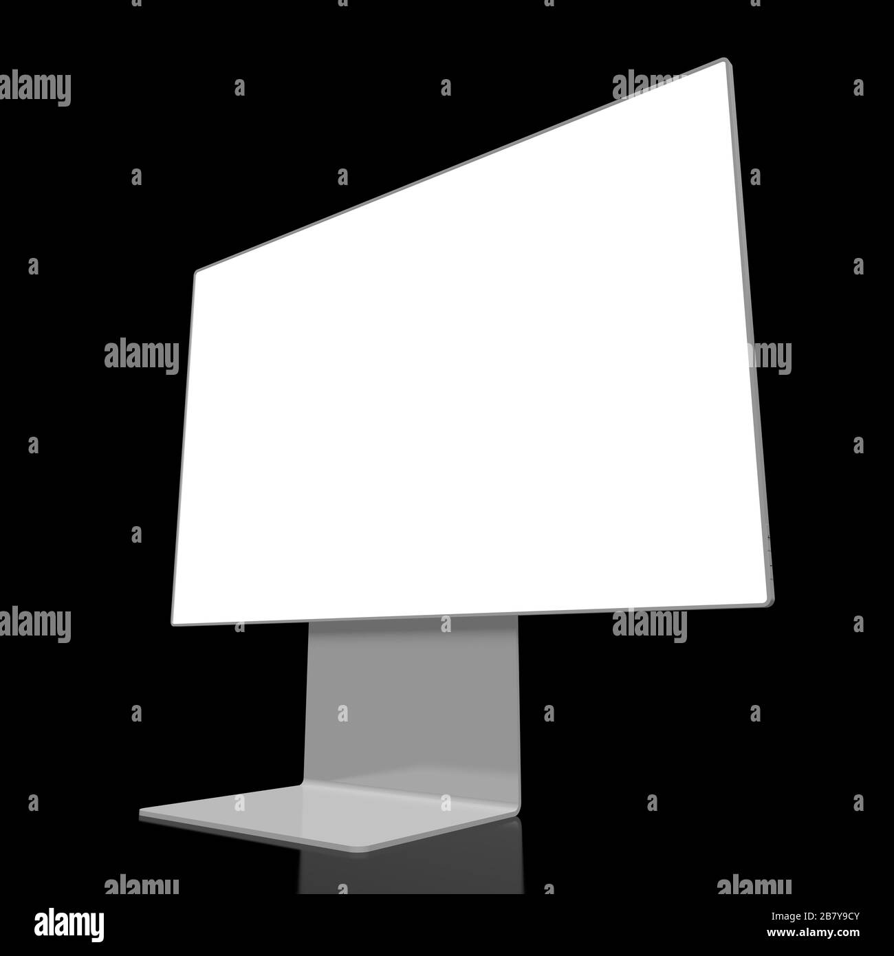 3D-Monitor ohne Brandung mit leerem Bildschirm auf schwarzem Hintergrund - ideal als Vorlage Stockfoto