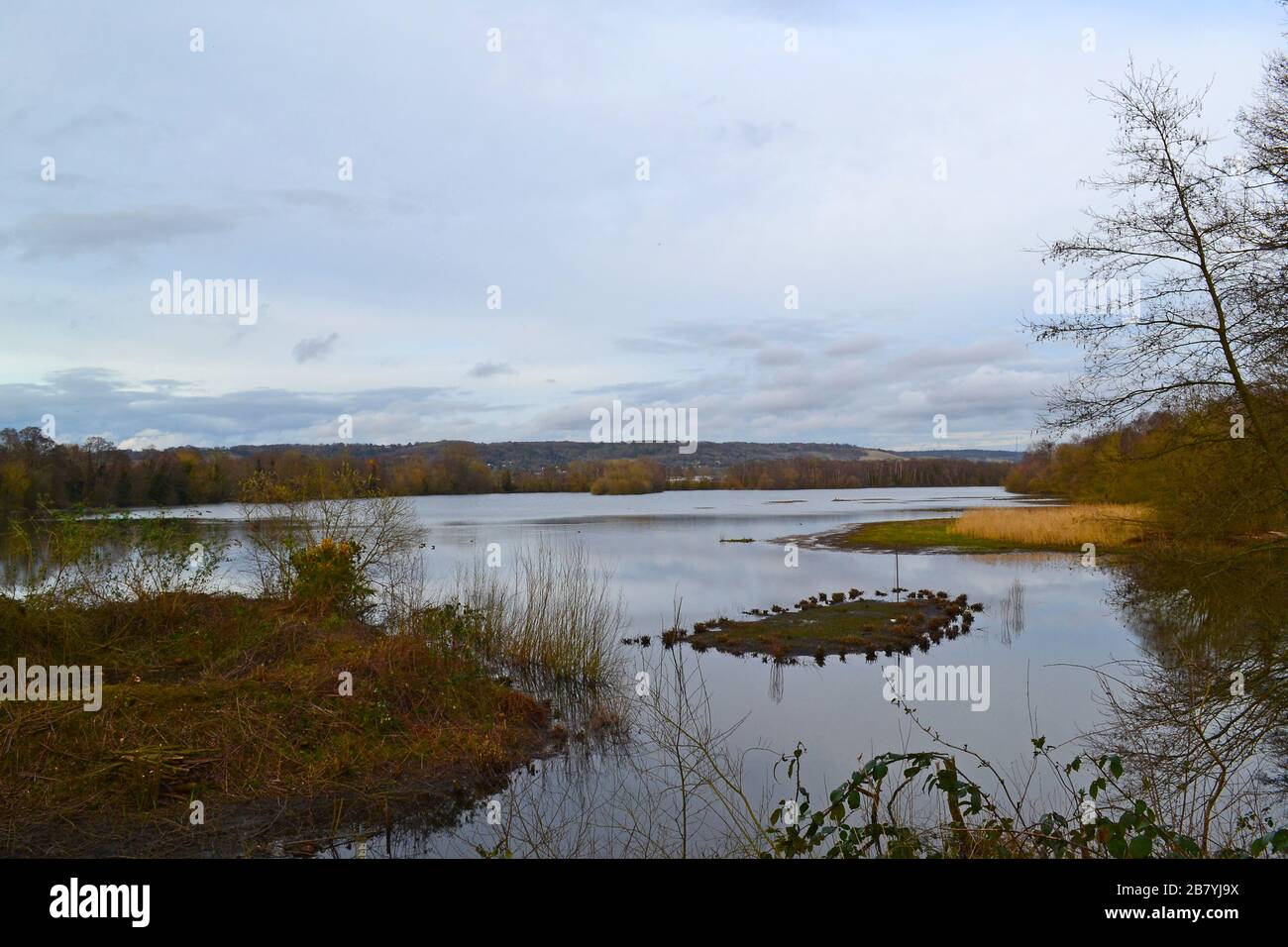 East Lake im Sevenoaks Wildlife Reserve im März 2020. Beliebt bei Vogelbeobachtern im Südosten Londons, die vom Kent Wildlife Trust, ex-Schottergruben, betrieben werden Stockfoto