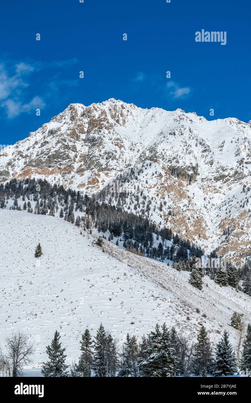 Schnee auf dem Berg in Sun Valley, Idaho Stockfoto