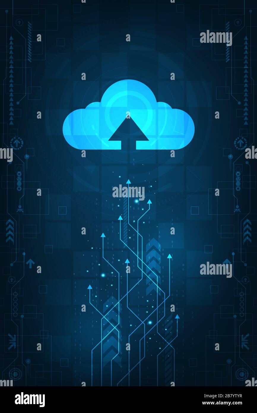 Cloud-Schnittstelle, die Daten anzeigt, die ins Internet hochgeladen werden. Stock Vektor