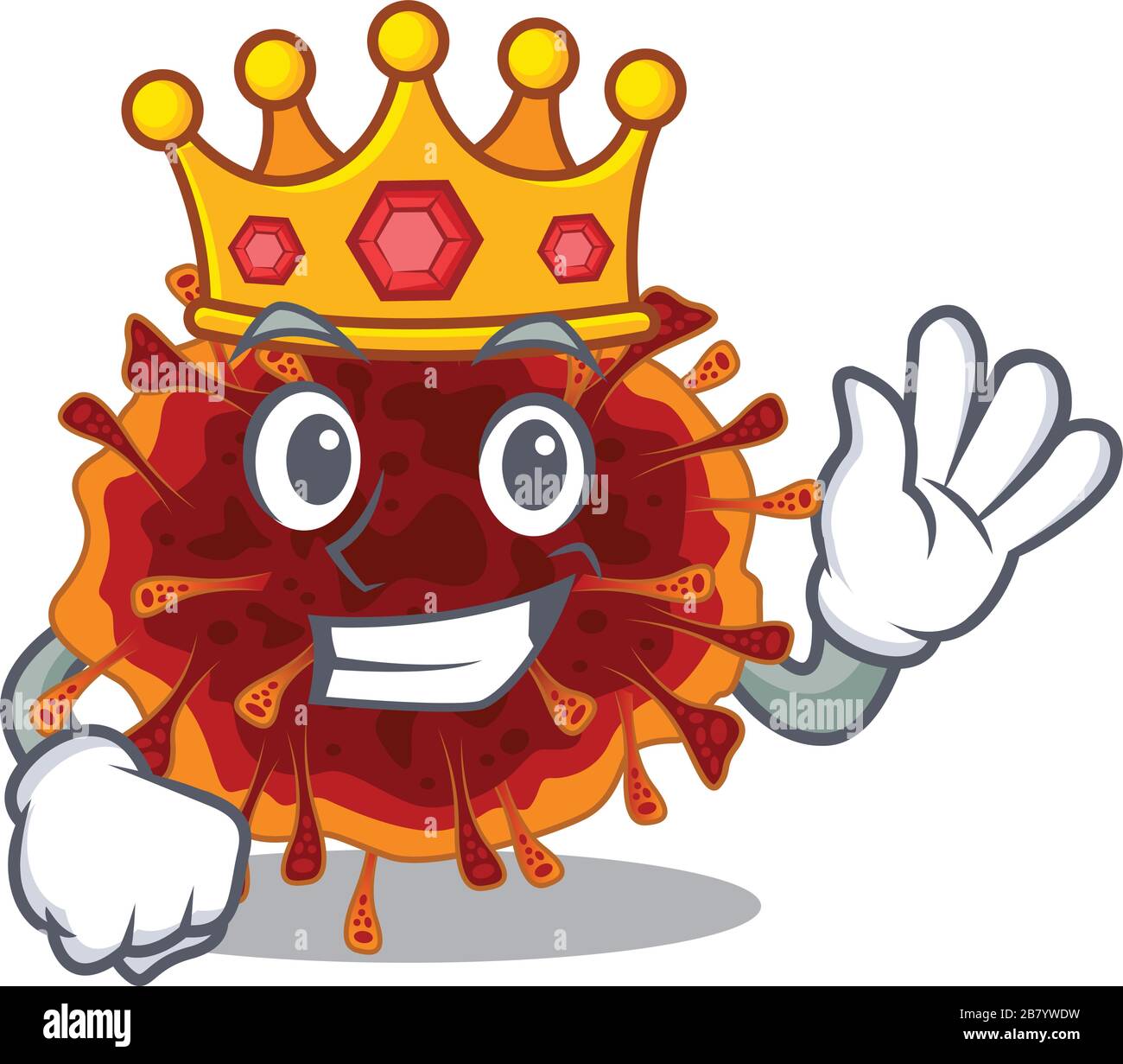 Der Königliche König von Delta Coronavirus Cartoon-Charakter-Design mit Krone Stock Vektor