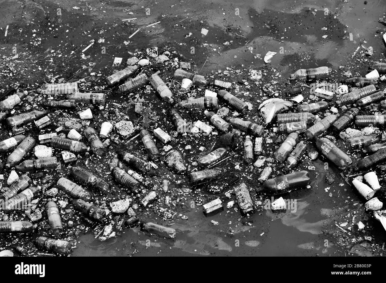 Plastikflaschen, Müll an Land gespült, Gateway of India, Apollo Bunder, Colaba, Bombay, Mumbai, Maharashtra, Indien, Asien Stockfoto