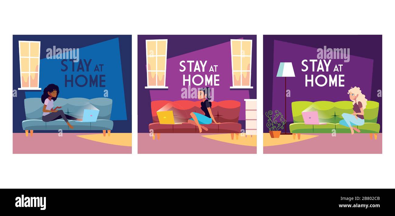 Kartensatz mit Bestay at home Label von Coronavirus Vektor Illustration Design Stock Vektor