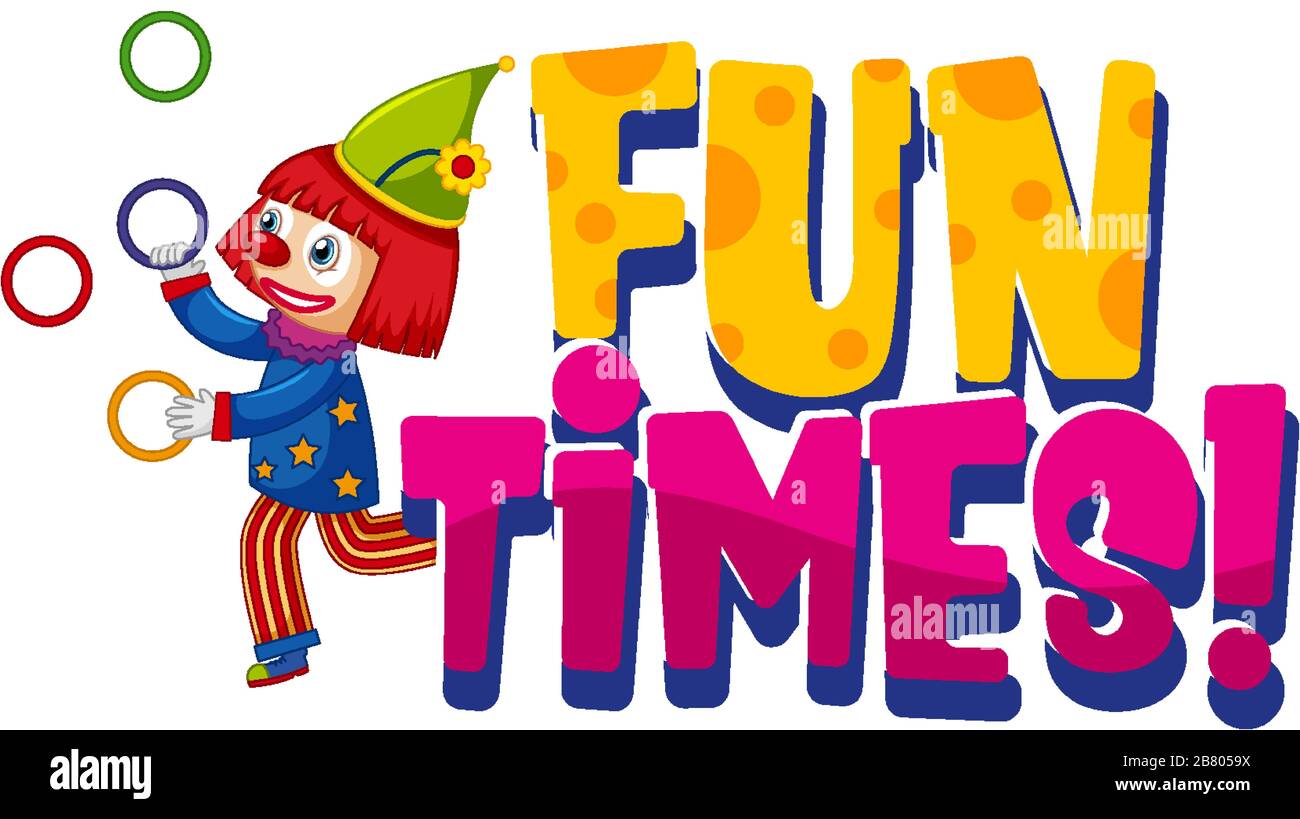Schriftdesign für Wortsame-Zeiten mit Clownjuggling auf weißer Hintergrundillustration Stock Vektor