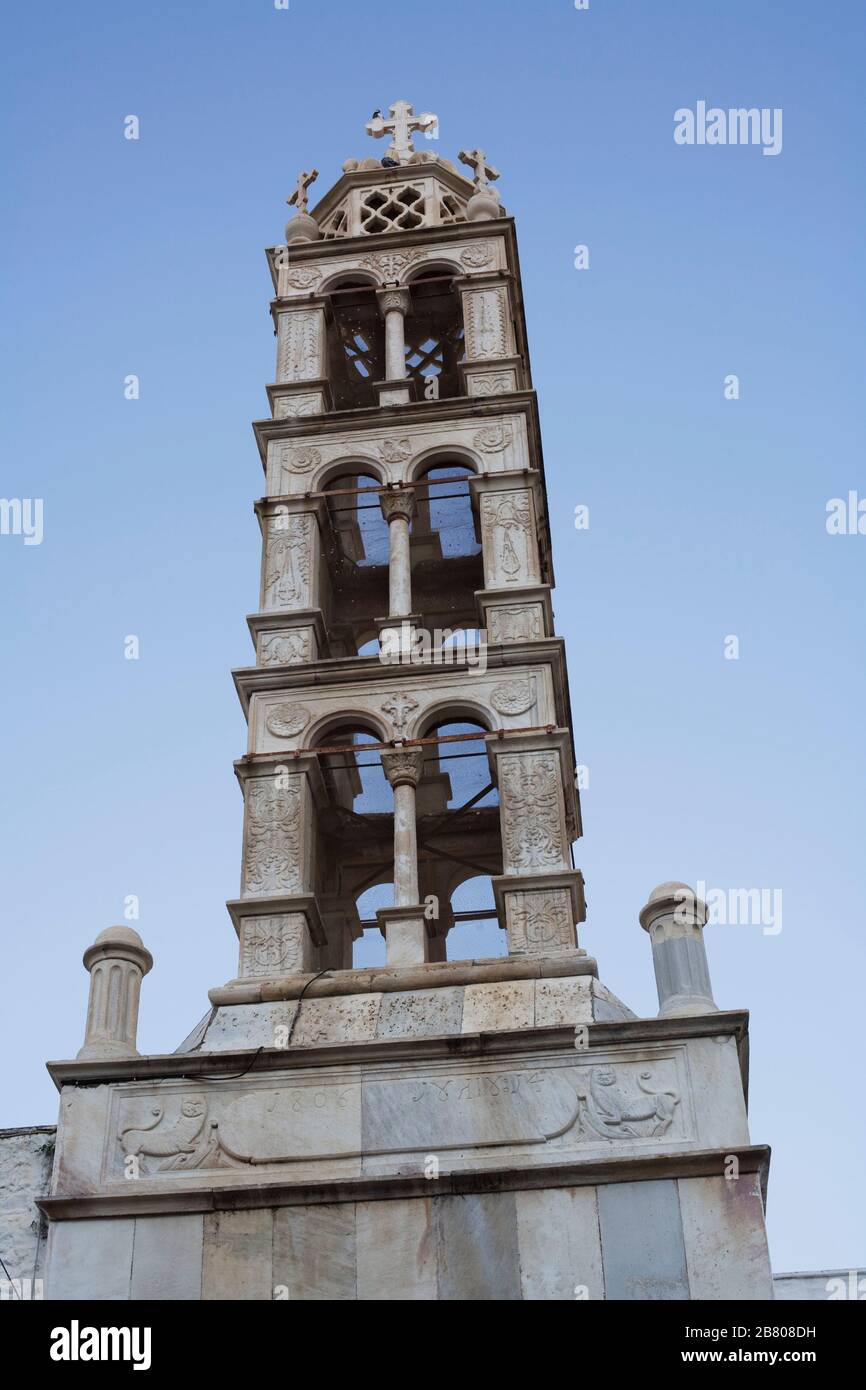 Kirche Kimisi Theotockou. Insel Hydra. Saronische Inseln. Mittelmeer. Griechenland (Hellas), Europa. Stockfoto