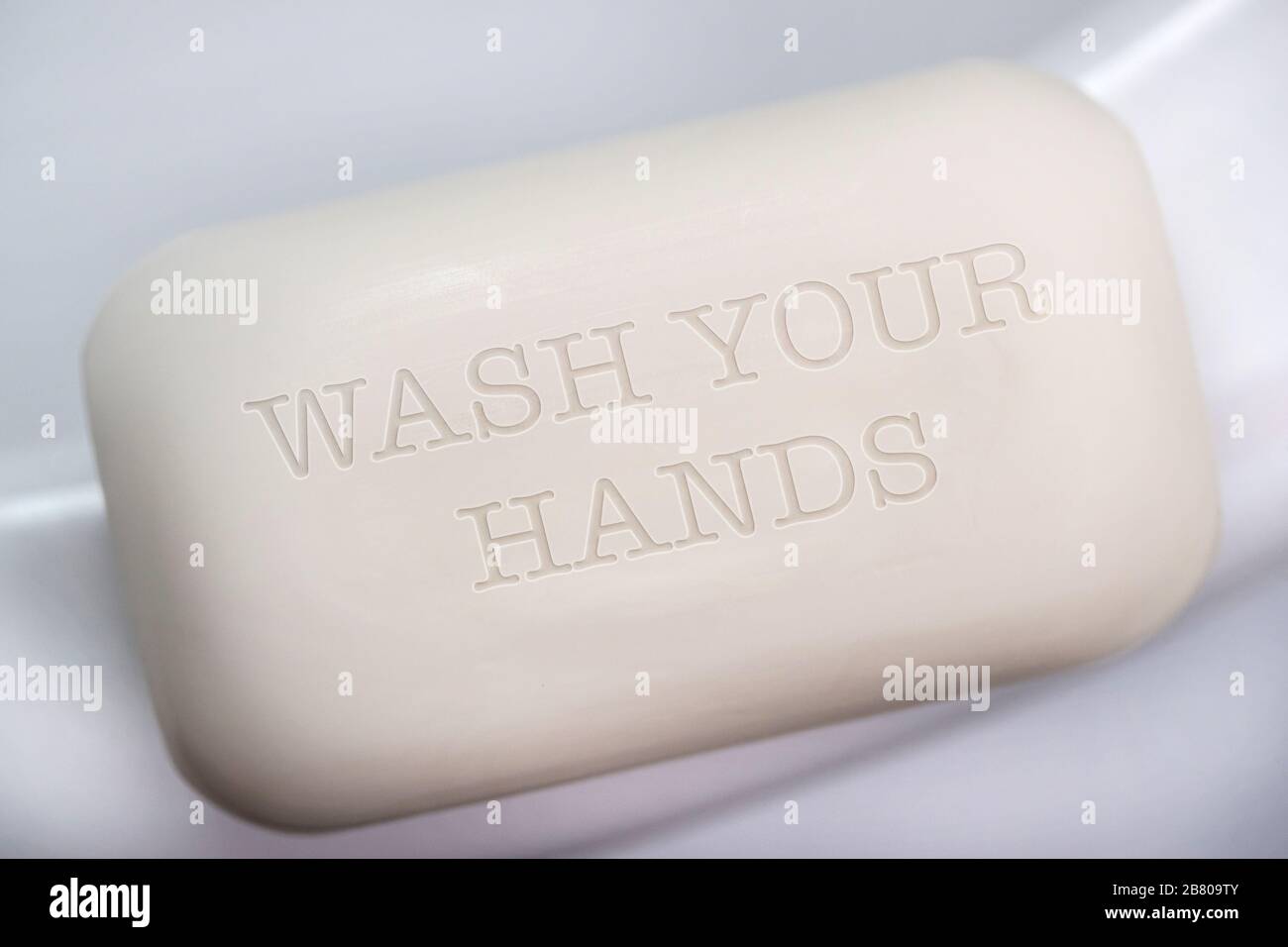 Eine Seifenleiste mit den Worten Waschen Sie Ihre Hände Stockfoto