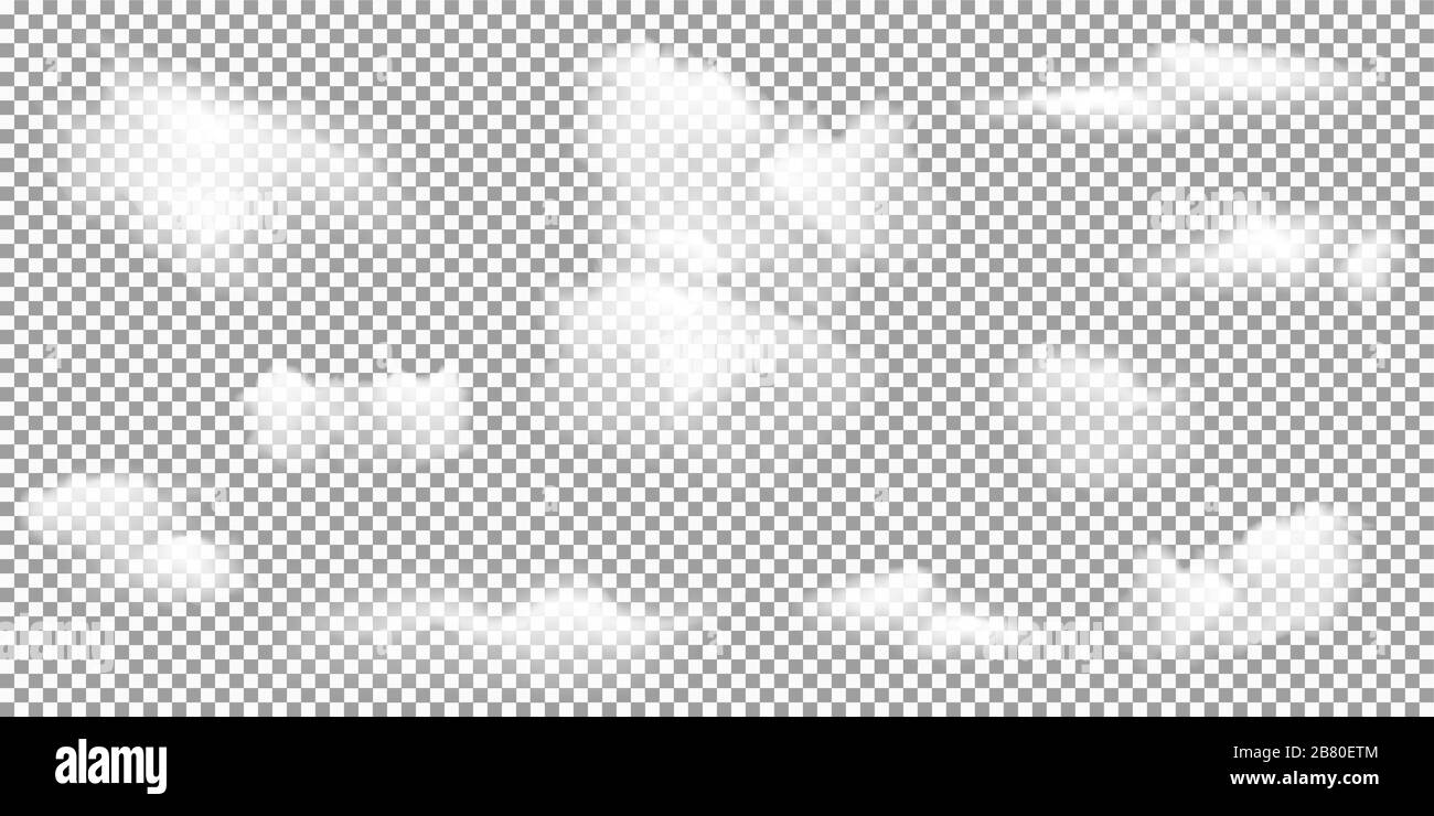 Sammlung von Illustrationen von weißen realistischen Wolken mit Transparenz in Vektordateien Stock Vektor