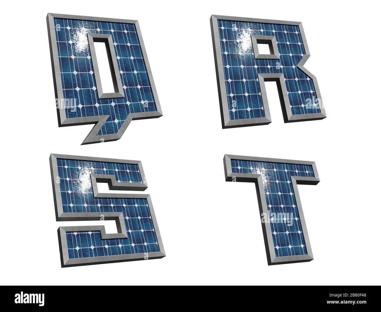 3D-Rendering des Alphabets des Solarpanels, Buchstaben Q bis T Stockfoto