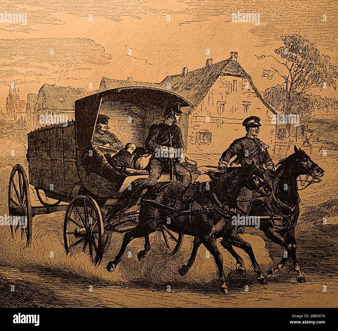 preußische Felspost; preussische Feldpost; Zeichnung aus dem deutschfranzösischen Krieg 1870/71 Stockfoto