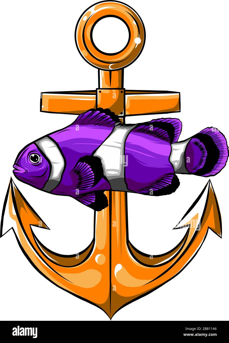 Ein Draw Anchor und Fischvektor illustrarion Stock Vektor