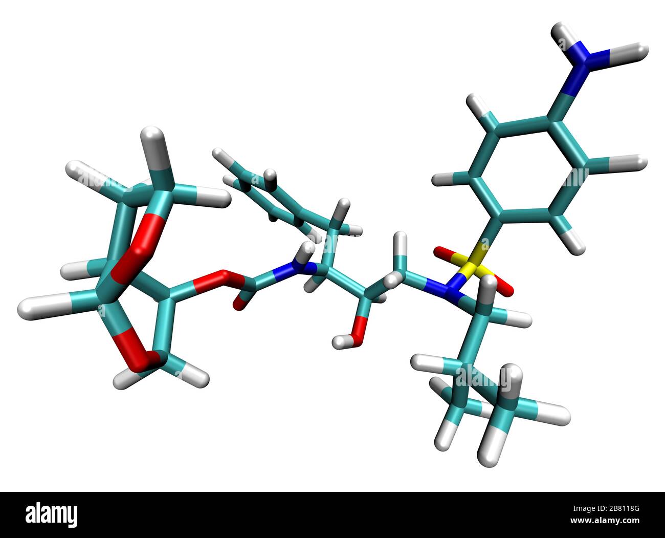 3D-Struktur von antiviralem Darunavir, aktiv gegen das COVID-19-Coronavirus und HIV Stockfoto