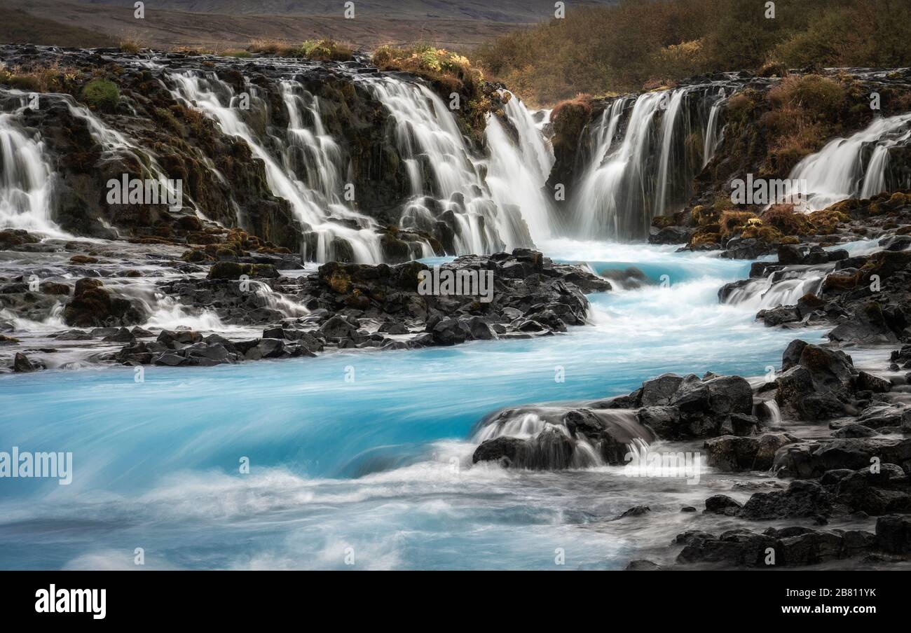 Bruarfoss, der schönste Wasserfall auf der Insel Bruarfoss, der schönste Wasserfall Islands Stockfoto