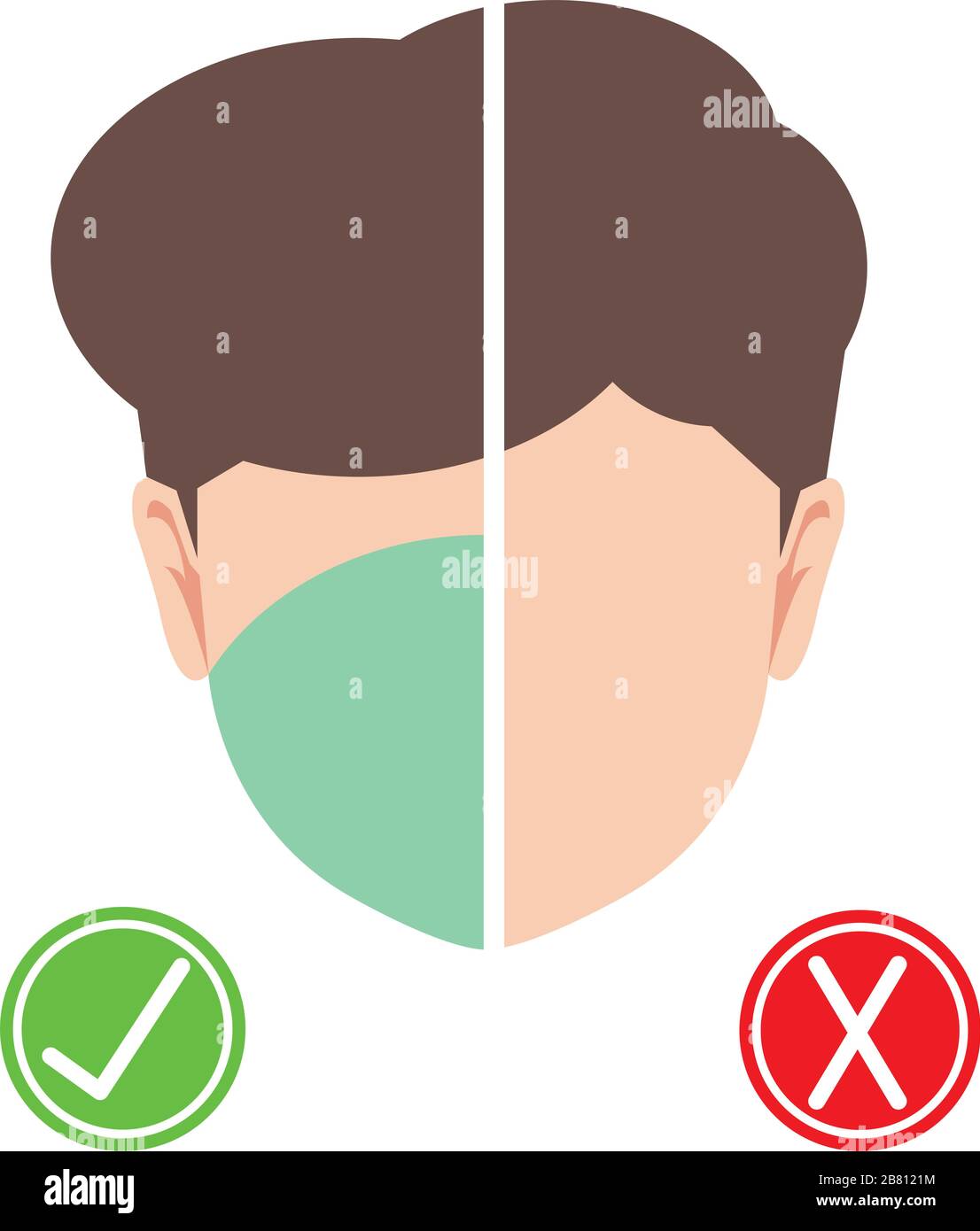 Einfache Darstellung eines Jungen tragen Gesichtsmaske, die zeigt, wie wichtig es ist, eine Maske für die aktuellen Bedingungen zu tragen Stock Vektor